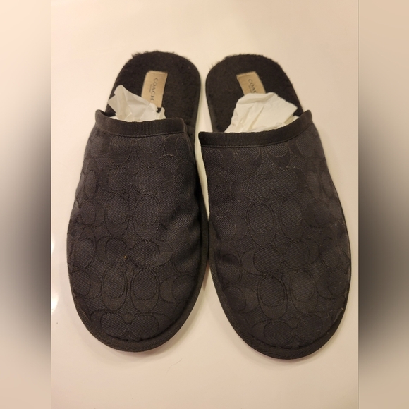 Like New Mens 10, Coach Black Signature Canvas Slippers - Picture 1 of 3